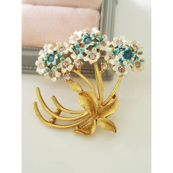 Vintage Enamel and Rhinestone Floral Bouquet Brooch - Picture 1 of 3